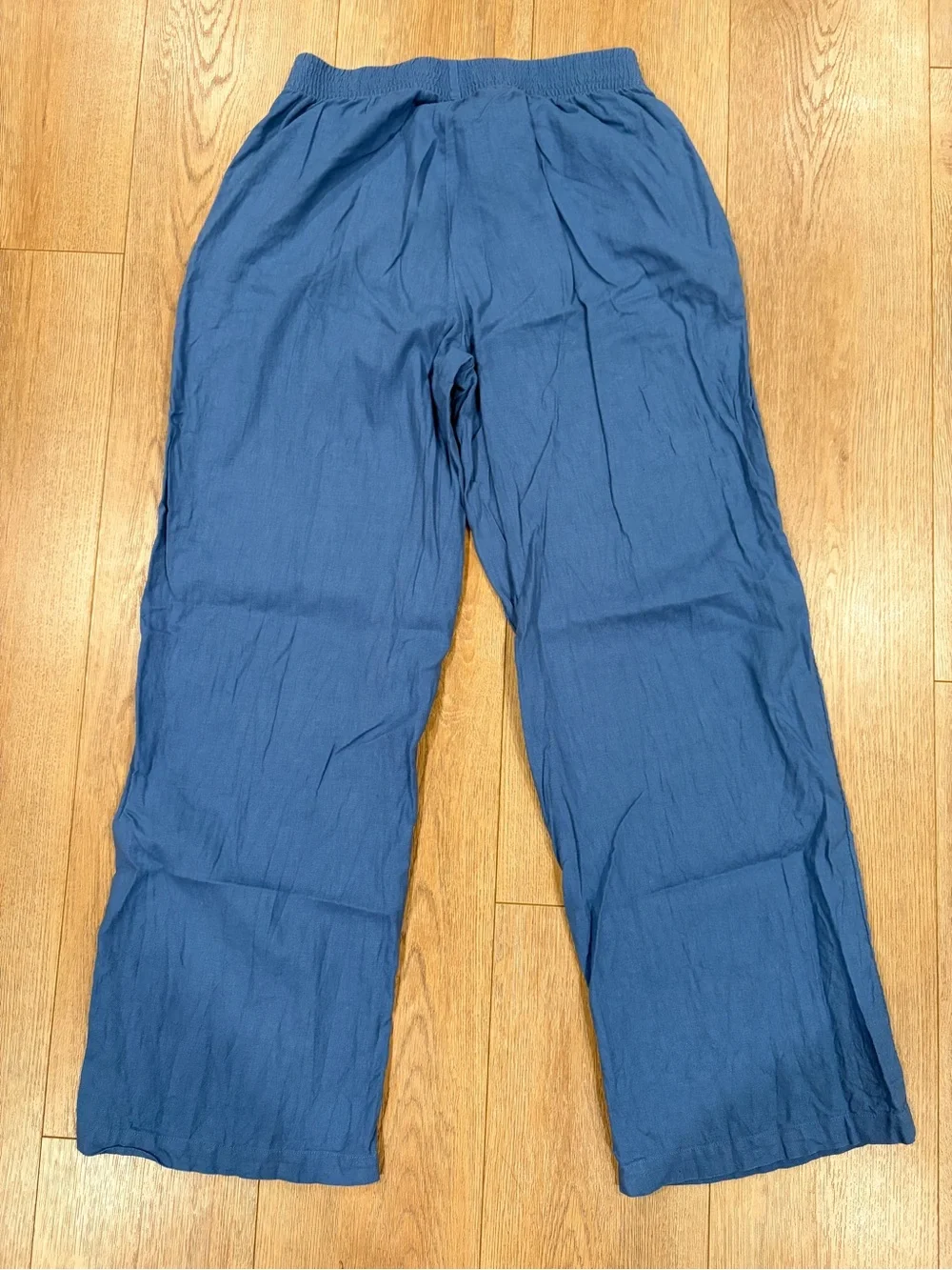 Babaton Aritzia Blue Linen Blend Pull On Wide Leg Pants Size Medium